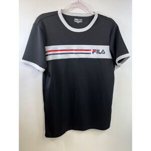 Fila T-Shirt Men's Small Black‎ with White Crew Neck and Cuffs Short Sleeve